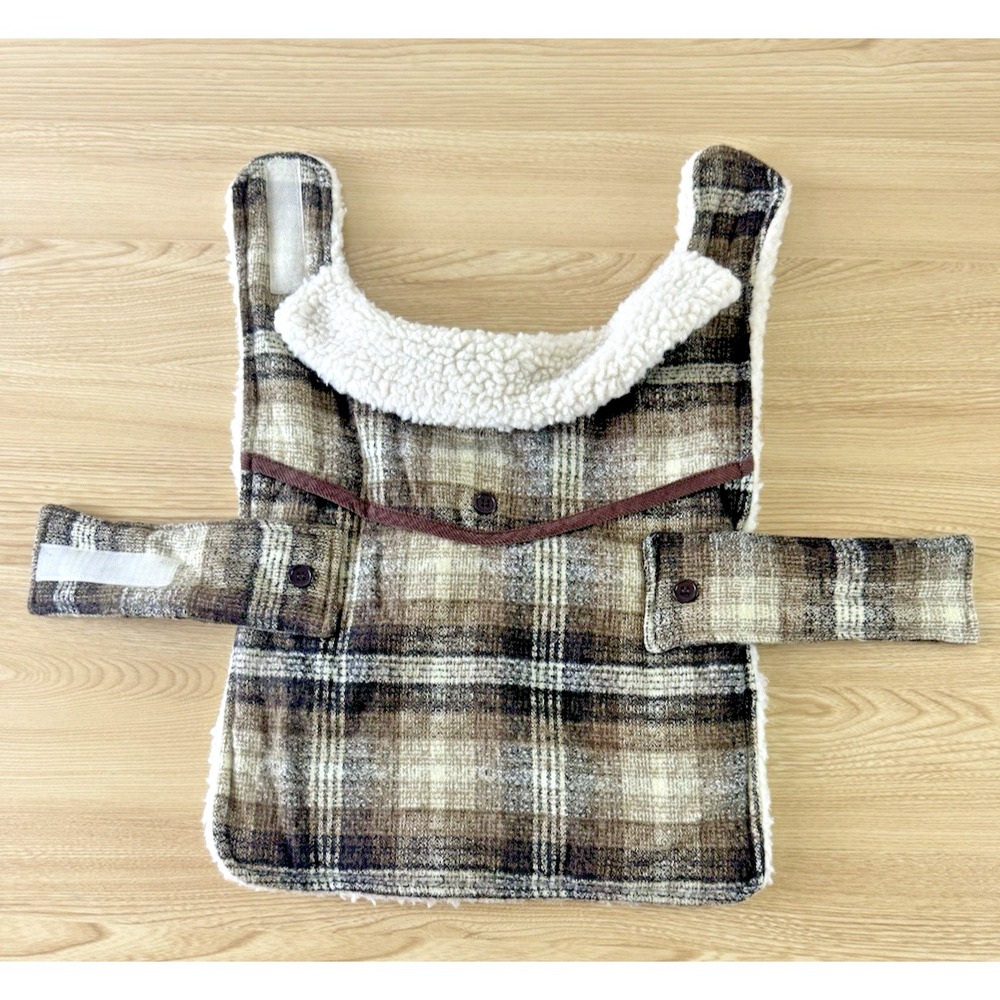 Plaid Sherpa Lined Dog Coat Size Medium Brown Black Hook Loop Winter Jacket